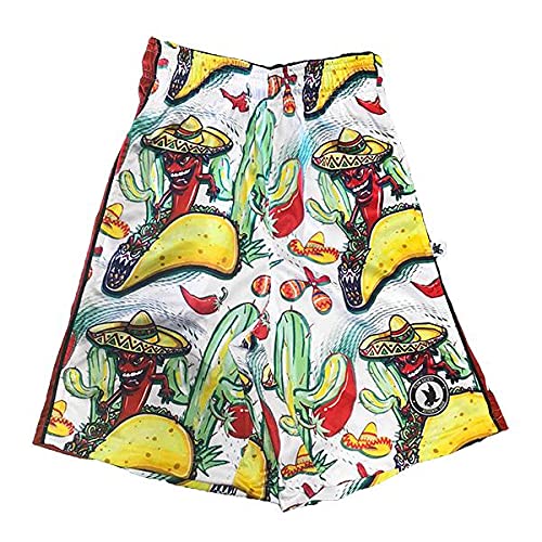 Flow Society Taco Loco Flow Boys Shorts - Kids Athletic - Basketball - Baseball - Hockey - Football - Lacrosse - White