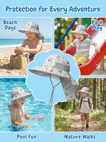Image of icolor Kids Sun Hat Toddlers UPF50+Bucket Summer Beach Play Sun Protection Hats with Neck Flap for Ages 3~10 Girl Boy