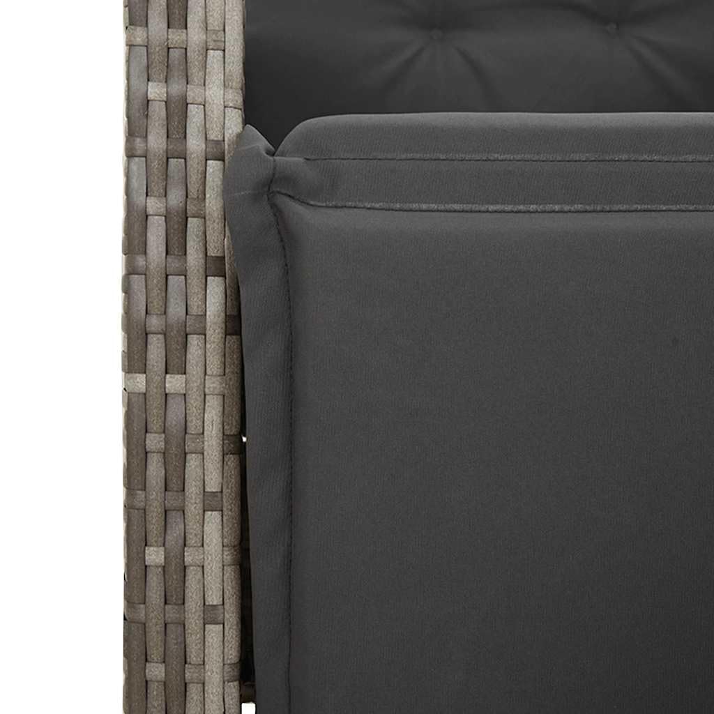 Set Bistro Giardino 9 Pz Poly Rattan Grigio Cuscini | Schienale E Poggiapiedi Regolabili, Fodera Rimovibile Lavabile, Superiore In Vetro Temperato
