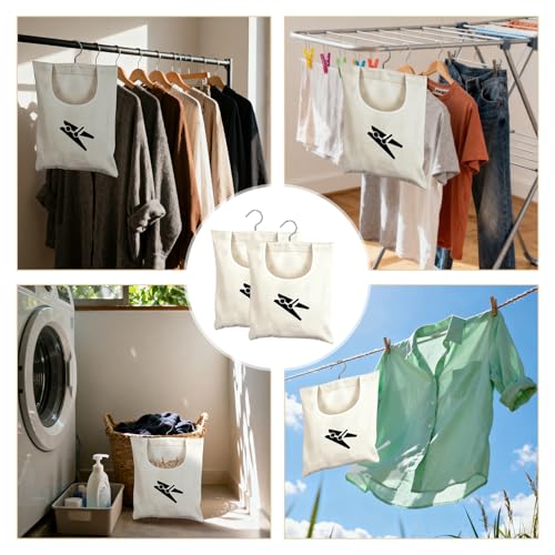 Dreamil Lot de 2 sacs à pinces à linge en lin avec motif, réutilisables pour un usage domestique (sac de rangement en mélange de coton pour pinces à linge, suspendus et rotatifs) – vue 7
