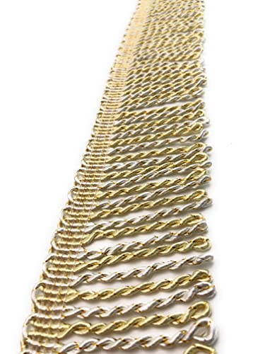Mnj-Trimmings 10 METRES Bullion Fringe, 7.5CM Wide, Upholstery Fringing (Gold & Cream) - Image 2
