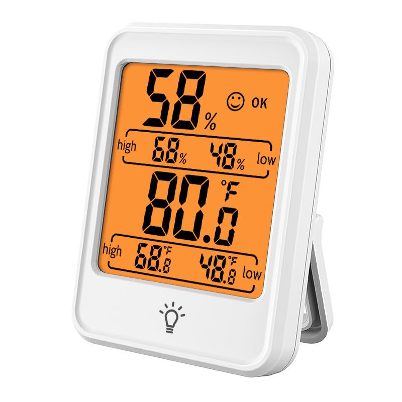 Digital Indoor Thermometer Hygrometer with Backlight, Room Temperature Humidity Monitor, Min Max Records, Comfort Indicator, Desktop Stand (MC41 White (with Backlight))