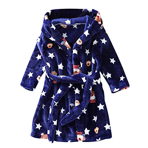 N-brand Toddler Kid Boys Girls Cartoon Print Hooded Flannel Bathrobe Children Long Sleeve with Belt Warm Towel Night-Gown Sleepwear