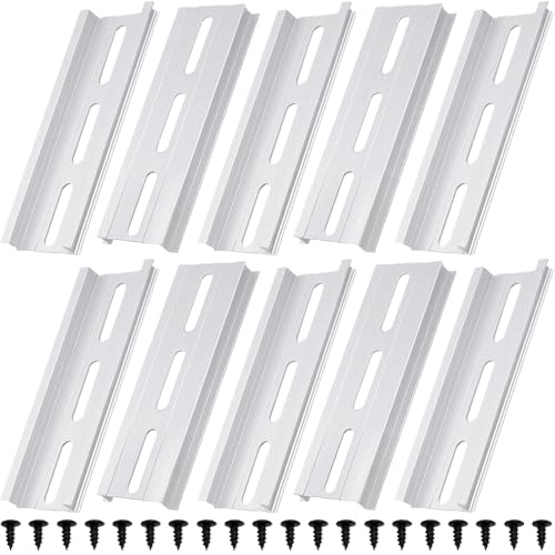 DKARDU Aluminum DIN Rails, 10 CM /4 inches, 35mm Wide, 7.5mm High Top Hat Slotted DIN Rail with RoHS (10 Pack, Silver)