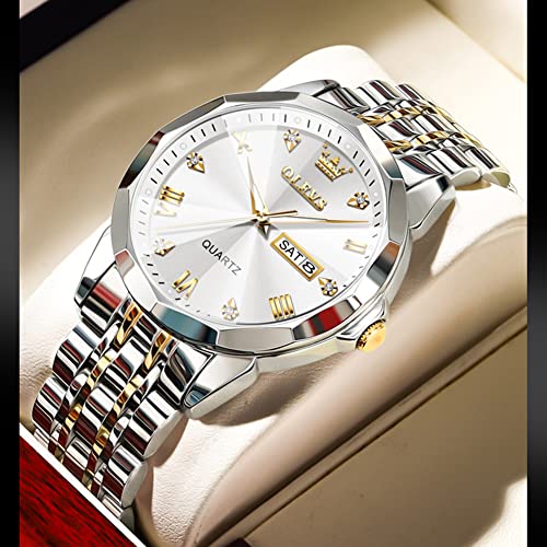 Image of OLEVS Mens Watch Stainless Steel Analog Quartz Watches for Men Day Date Easy Read Diamond Waterproof Dress Luxury Classic Casual Big Face Blue /Black /Gold /Silver Roman Arabic Numerals Men's Wrist Watch
