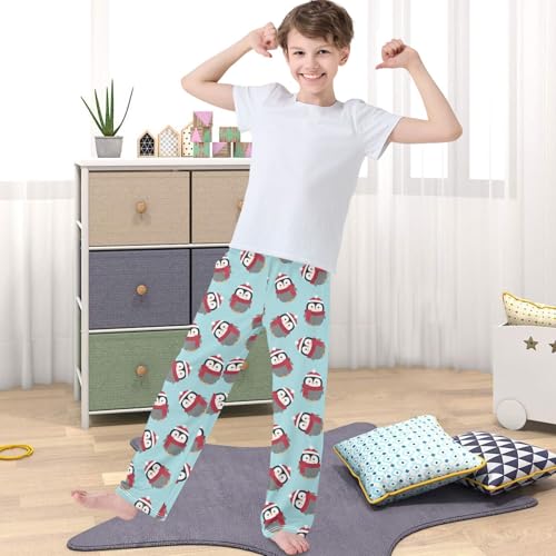 Boy's Pants Cartoon Penguin Hat Scarf Jogger Pants Elastic Waist Long Bottoms Trousers with Pockets 6-14 Years4