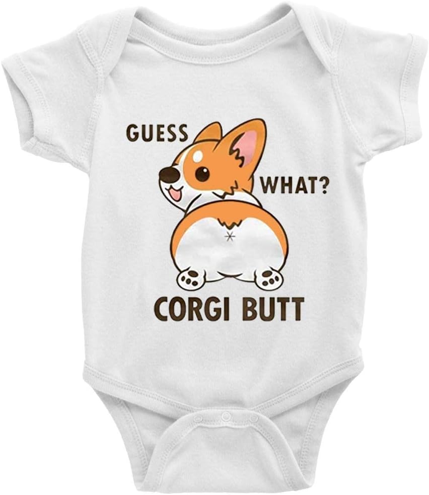 GKrepps Cute Guess What Corgi Butt Short Sleeve Newborn Romper Cute Baby Clothes