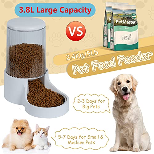 Makikuser Automatic Cat Feeder, 3.8L Large Automatic Cat Feeders Gravity Cat Food Dispenser With Detachable Top Lid, Visible Bottle And Stainless Steel Bowl For Cat, Dog And Pet (White) #TOP3