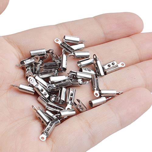 Fold Crimp Ends,200Pcs Stainless Steel Fold Over Crimp Cord Ending Clasp Clamp Tips For Diy Jewelry Making Necklaces Bracelets #TOP6