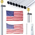 FuWeave Flagpoles for Outside House in Ground 25 ft Sectional Flag Pole Kit Extra Thick 16 Gauge Heavy Duty Aluminum Flag Pole with Gold Ball Top for Residential or Commercial (Silver)