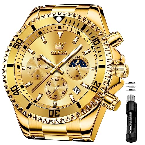 Image of OLEVS Men's Waterproof Watches Stainless Steel Waterproof Chronograph Wrist Watches Luxury Dress White Luminous Big Face Analog Quartz Male Watches