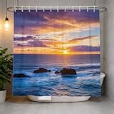 Hongduo 3D Duschvorhang 180x200 Sonnenaufgang und Sonnenuntergang Antischimmel Wasserdicht Duschvorhänge Meer Landschaft Muster Shower Curtain aus Polyester Waschbar Vorhang mit Ringe