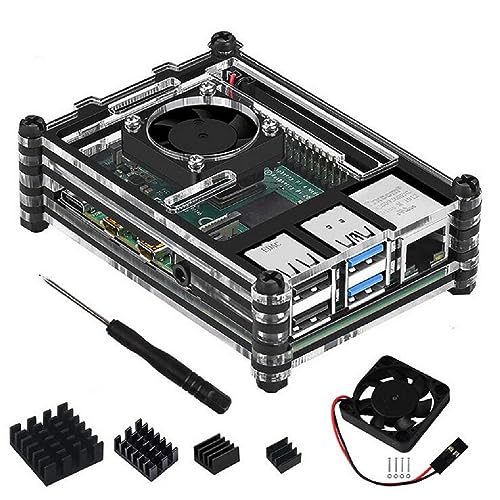9-warstwowa akrylowa obudowa do Raspberry Pi 4B, przezroczysta obudowa z wentylatorem chłodzącym i radiatorem