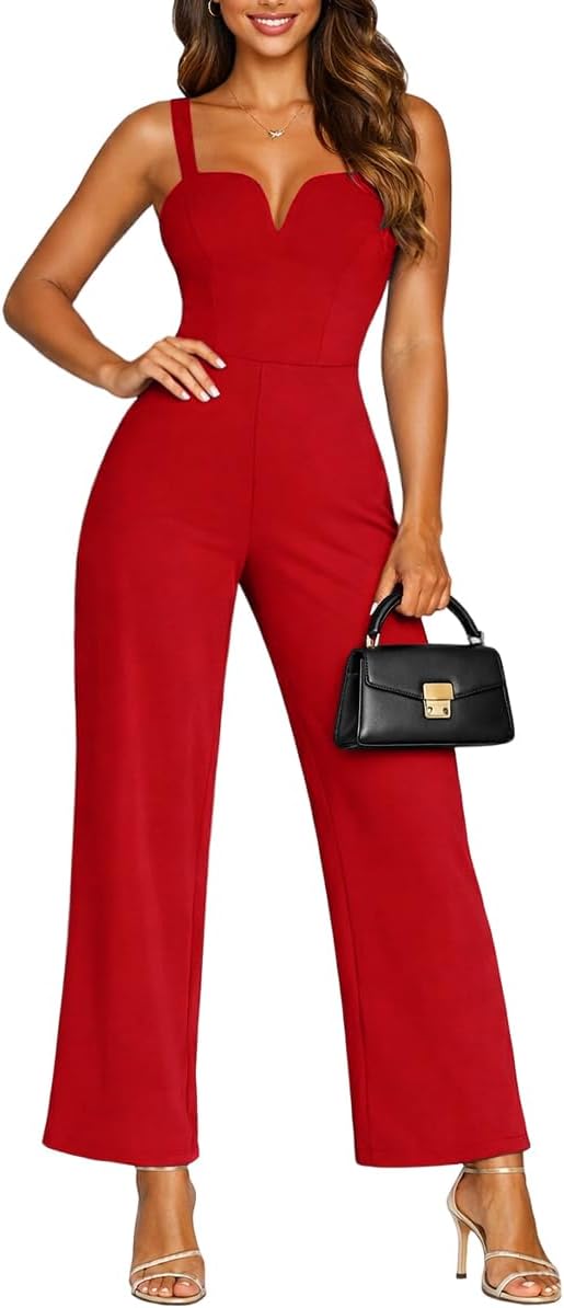 HWP Jumpsuits For Women Dressy Sexy Sleeveless Date Night One Piece Outfits Formal Cocktail Wide Leg Pants Rompers