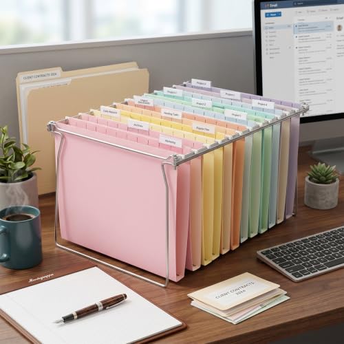 SUNEE Hanging File Folders Extra Capacity Macaron Colors, 60 Pack Letter Size File Folders with 1/5-cut Tabs, Heavy Duty 1 Inch Expansion, Stay Organized for Your Home and Office Bulk File - Image 7