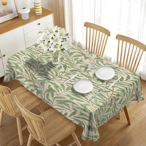 Nappe anti tache rectangulaire en polyester feuilles vertes pour table - 3