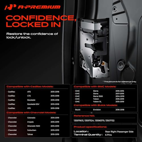 A-Premium Rear Right Door Latch Lock Actuator Compatible with Buick Envision & Cadillac ATS CTS XTS Escalade ESV & GMC Sierra 1500 Yukon XL & Chevrolet Silverado 1500 Colorado Impala Suburban Tahoe by A-premium - Image 2