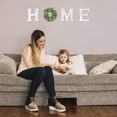 Hnjoy White Rustic Home Sign For Living Room - Decorative Wreaths For Home - Wooden Home Letters For Wall Decor With Artificial Eucalyptus - Farmhouse Family Sign With Wreath #TOP1