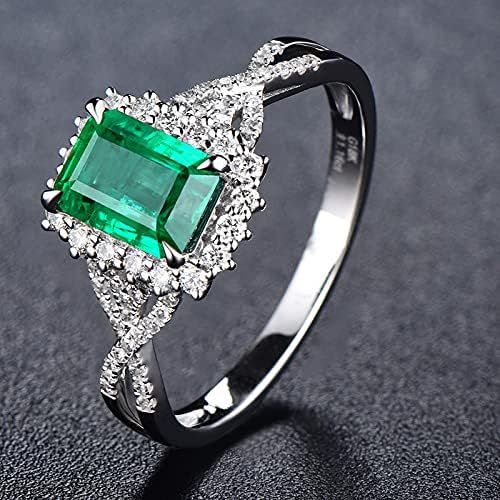 Created Emerald Rings/Amethyst Ring/Green Sapphire Ring for Women 925 Sterling Silver Plated Brass Women Emerald Cut Ring Promise Ring for her Engagement Ring Wedding Band（7）