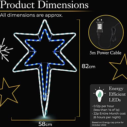 CHRISTOW Star Christmas Light Outdoor Decoration, Energy Efficient LED Rope Light, Flashing Wall Mountable Silhouette, Mains Operated, 82cm (Blue & White)
