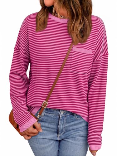 Image of LILLUSORY Womens Striped Lightweight Sweaters 2026 Fall Fashion Outfits | Ladies Trendy Long Sleeve Tops, Work Shirts, Cozy Knit, Office Crewneck Pullover, Cute Teacher Clothing, Old Money Clothes