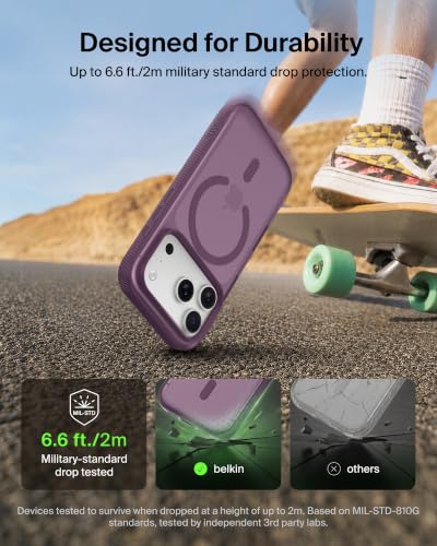 Image of Belkin Grip Case for iPhone 18 Pro Max /17 Pro Max, MagSafe & Qi2 Compatible, Up to 2m Military-Standard Drop Protection, Anti-Slip Grip, Nano-Titan Technology, Camera Control, Burgundy