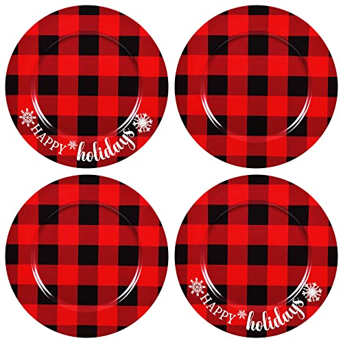 Red And Black Buffalo Plaid Assorted Christmas Plate Chargers For Holiday Home Decor (Set Of 4) #TOP26