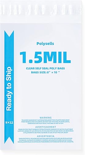 POLYSELLS Bolsas de polietileno transparentes autosellantes extra fuertes con advertencia de asfixia para embalaje, envío, camisetas, ropa y