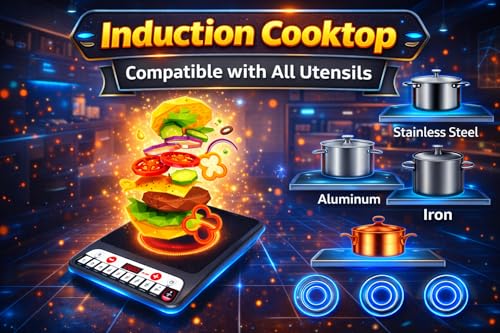 Image of 2000W Induction Cooktop with 4-Digit Display | Slide Touch Control | 9 Power Levels | Crystal Glass Top | 4-Hour Timer | Overheat Protection | Energy Efficient Portable Induction Cooker