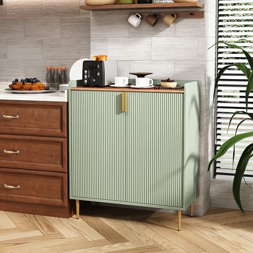 Image of ARTPOWER Coffee Bar Cabinet with Wine Rack&Glass Holder, Sage Green