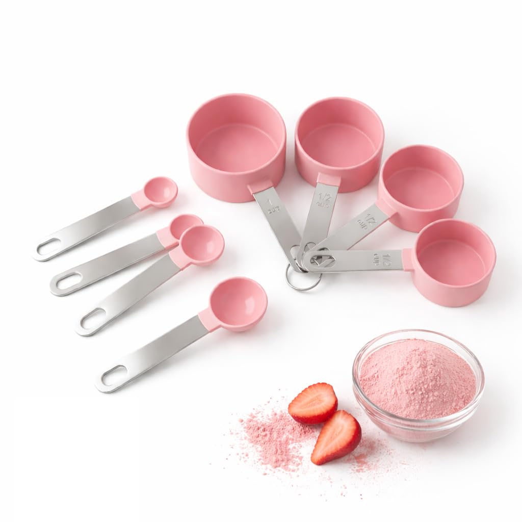 Measuring Cups and Spoons Set, 8PCS Cooking and Baking Measuring Cups with Teaspoon, Pink Kitchen Accessories for Precise Food Measurements, Perfect for Cup Measurements and Baking