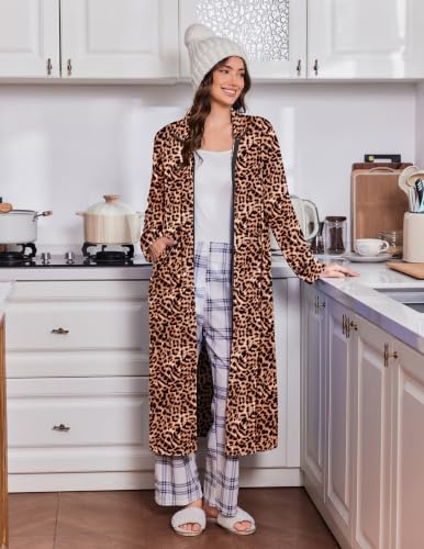 Image of Ekouaer Women Zipper Robes Long Sleeve Lightweight House Coats with Pockets