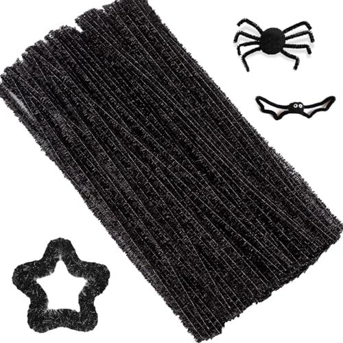 100PCS Pipe Cleaners Pipecleaners Pipe Cleaners for Craft Craft Pipe Cleaners Pipe Cleaners for Craft Colored Chenille for DIY Craft Projects Christmas Ornament Making 30 cm x 6 mm Black
