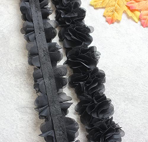 YYCRAFT Cinta de encaje de gasa de 2 pulgadas para apliques, costura, manualidades, vestidos de novia, decoración de bricolaje (4.5 yardas, negro)
