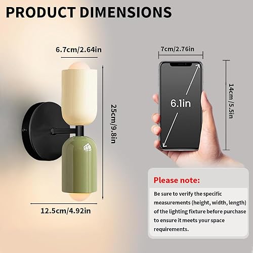 Miniatura 5 de Aplique de pared vintage para baño, luces de pared de mediados de siglo, dormitorio pasillo, espejo de iluminación de pared de metal (verde y blanco)