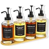 Coffee Syrup Dispenser for Coffee Bar, Coffee Syrup Pump Dispenser, Glass Syrup Bottle with Black Upgraded Pump, 4 Pack 16.9 oz 500 ml Syrup Dispensers, 28 Labels and Large Bamboo Tray