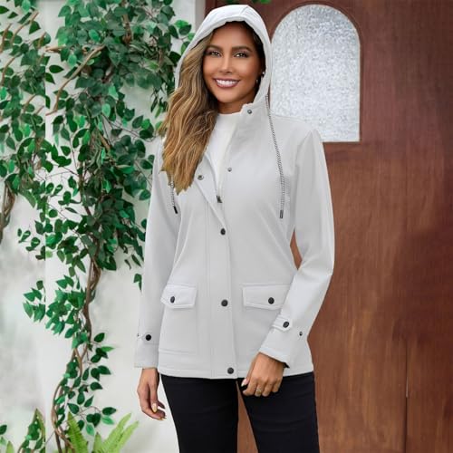 Chubasquero largo para mujer de talla grande con capucha ajustable 3