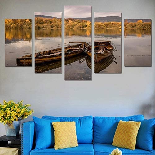 Impression Sur Toile Cinq Tableaux Consécutifs Décoration De Maison Moderne Peinture 5 Panneaux Abstraits Modulaire Poster Ponton Du Lac Sans Cadre 200 X 100...