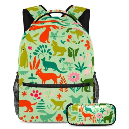 Ensemble de cartables sac à dos et trousse ado motif animal vert