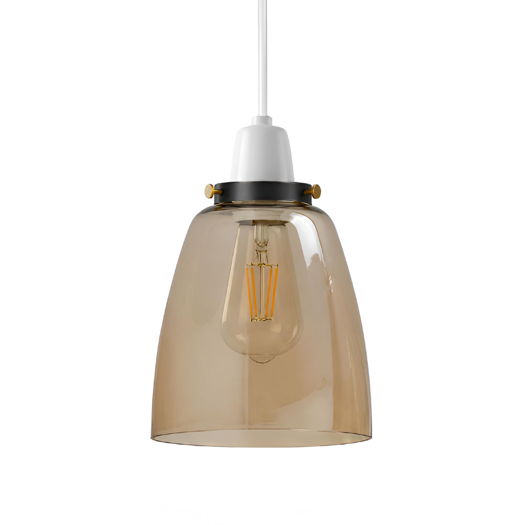 Amber Glass Lamp Shade, Ribbed Vintage Retro Light Shade, Easy Fit E27 Replacement Lamp Shade for Ceiling Pendant, Table Lamp & Wall Light, Decorative Amber Glass Lighting Shade