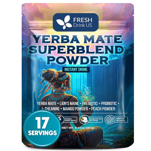 FreshDrinkUS, Premium 6.35oz (180g) Yerba Mate Super Blend Powder – Plant-Based Instant Drink Mix – Smooth Taste, Easy-Mix Daily Beverage
