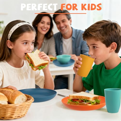 Image of Wheat Straw Dinnerware Sets, 20 PCS Service for 4, Dishwasher & Microwave Safe Kids Plates and Bowls Sets, Unbreakable Lightweight Outdoor Camping Dishes - Multicolor