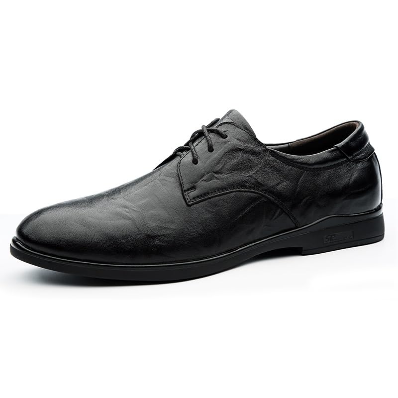 Formal Shoes for Men Lace Up Round Toe Leather Solid Color Derby Shoes Slip Resistant Anti-Slip Block Heel Party2