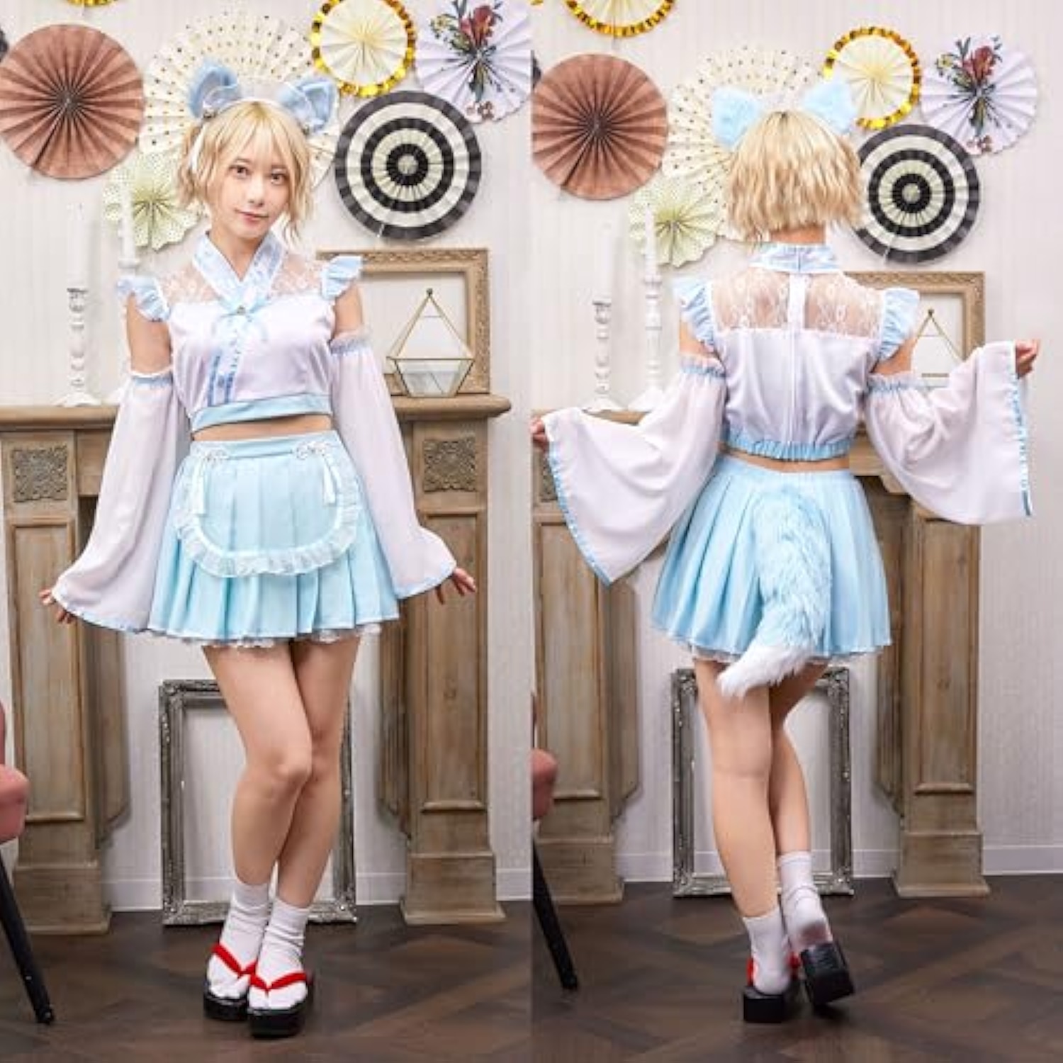 クリアストーン(Clearstone) SugarWhip コスプレ ハロウィン 狐巫女メイド レディース ブルー 詳細画像4