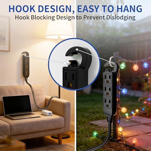 15 Ft 3 Outlet Outdoor Extension Cord Waterproof, Grounded Extension Cord with Multiple Outlets, 16/3 AWG 3 Prong Power Strip for Garden, Patio, Camping, 13A 125V 1625W, ETL Listed, Black by cismorvex - Image 6