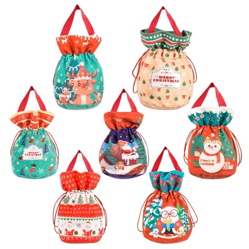 7 Sacs Cadeaux de Noël à Lien Coulissant en Tissu Éco
