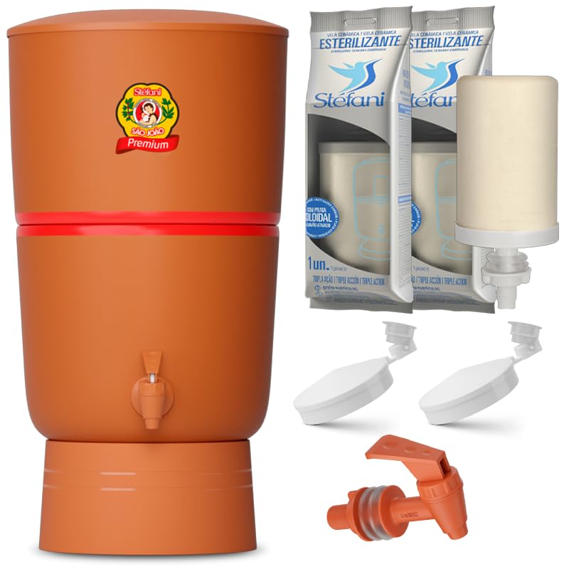 Filtro de Barro São João Premium Stéfani 6 Litros – 2 Velas Tripla Ação Esterilizantes + Torneira Clic Marrom + 2 Boias Smart | Água Natural e Purificada