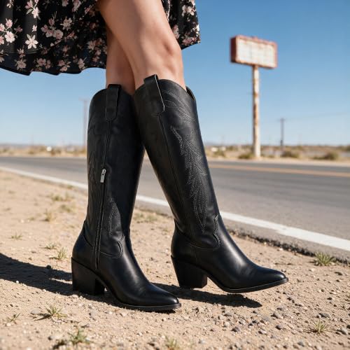 Image of LISYIIZ Women's Cowboy Boots, Knee High Western Pointed Toe Boots