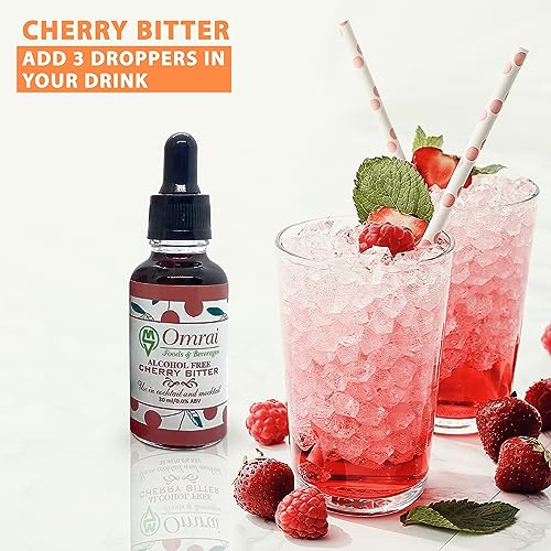 Image of Omrai Foods Cherry Bitter for Cocktails & Mocktails, 30ml Non-Alcoholic Botanical Bitters | Natural Spice Flavor Enhancer Ideal for Old Fashioned, Negroni, Manhattan, Martini & Gin Tonic