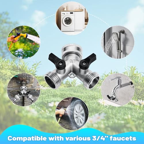 Chuner 2 Wege Verteiler Wasser 3/4 Zoll, Wasserhahn verteiler, wasseranschluss verteiler, Y-verteiler zulaufschlauch, für Waschmaschine, Geschirrspüler,Gartenschlauch (Silber)
